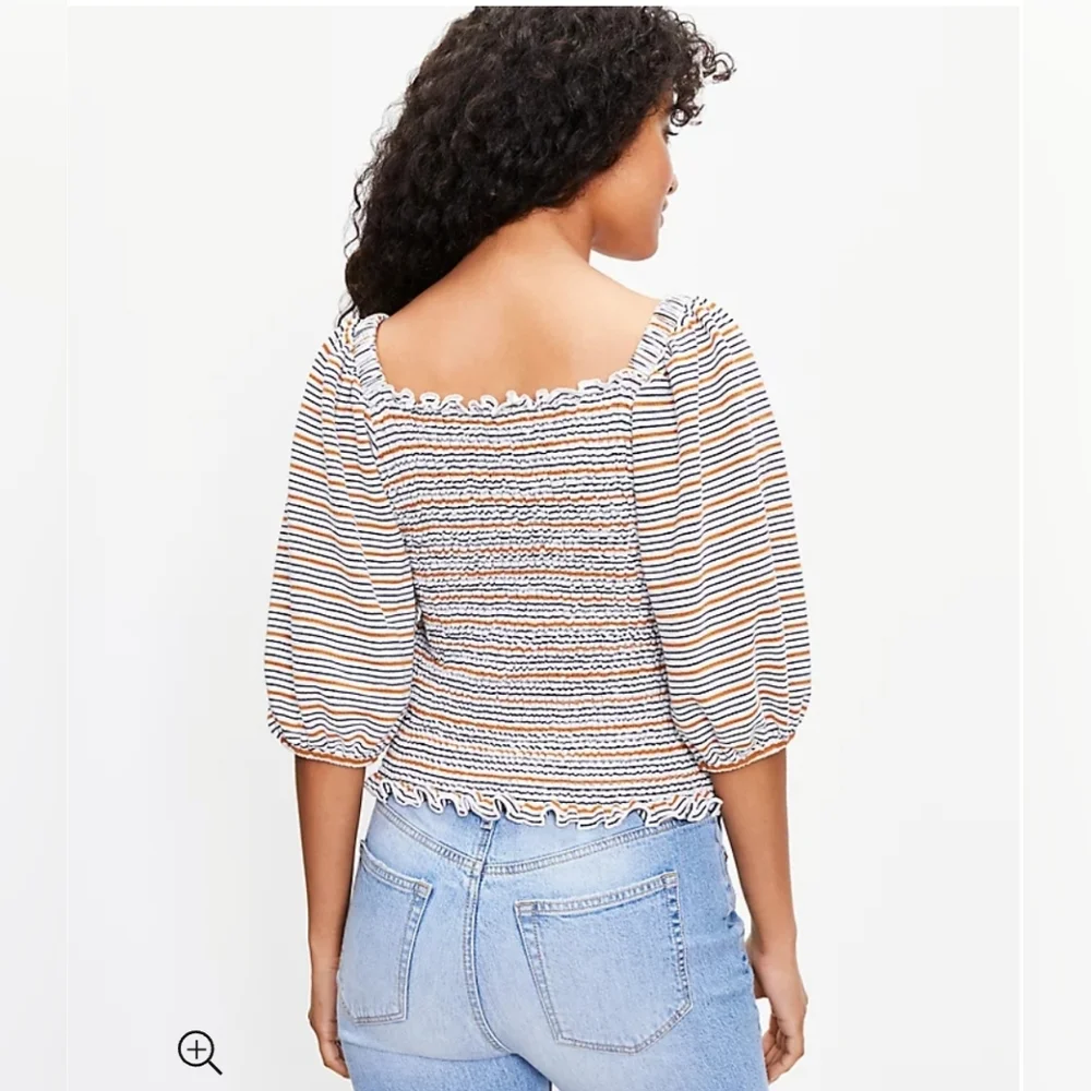 LOFT Striped Smocked Drape Sleeve Top - Picture 7 of 9